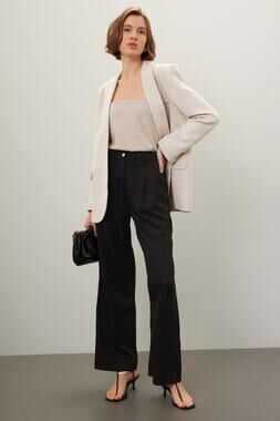 DONNI Black 100% Twill Pleated Front Button Relaxed Trousers Pants Size Medium